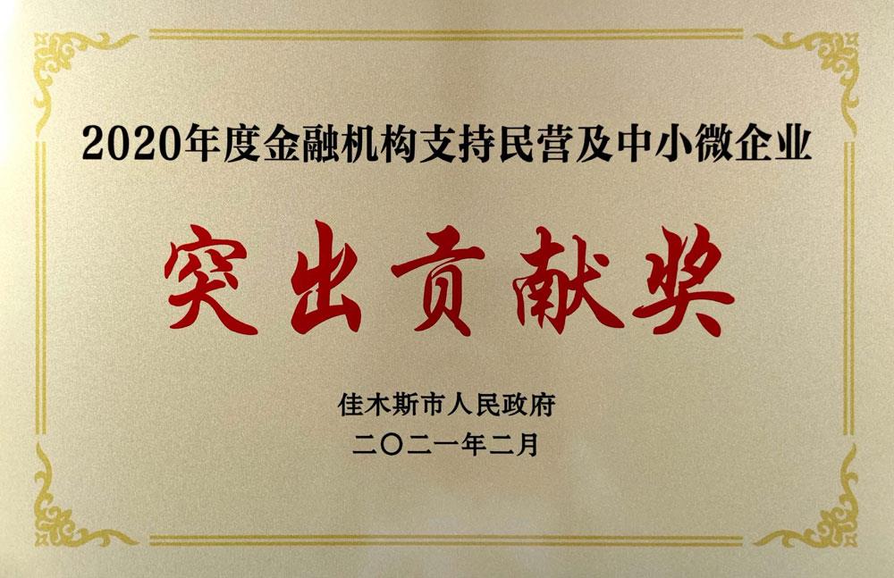 2020年度金融机构支持民营及中小微企业突出贡献奖